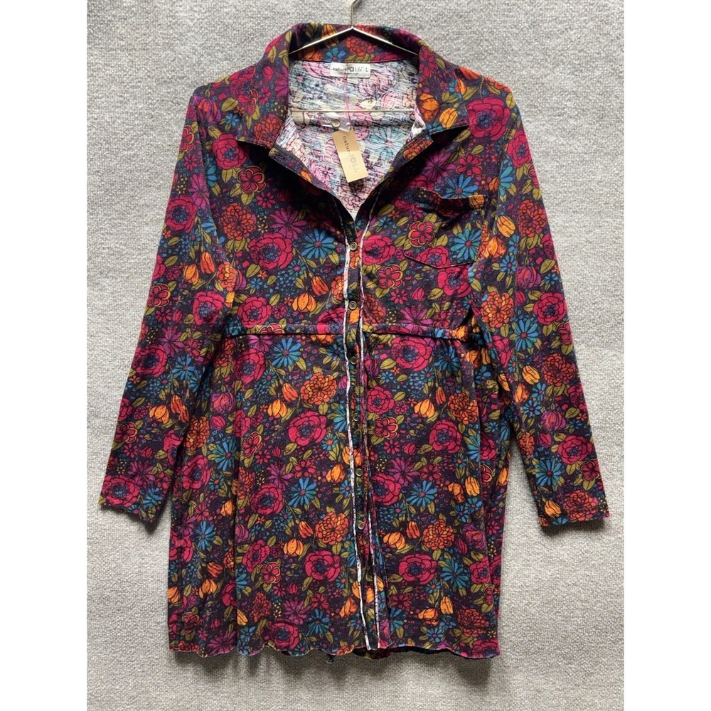 Natural Life Christa Knit Long‎ Sleeve Button Mini Dress Hippie Flower Power NWT